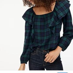 J.Crew flannel plaid ruffled long sleeve blouse M
